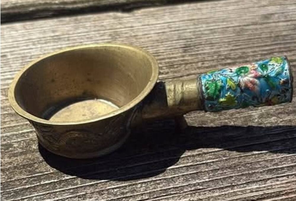 Vintage Chinese Brass scoop with Cloisconne Handle